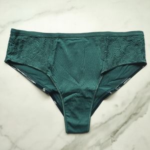 NWT SOMA VANISHING EDGE MICROFIBER WITH LACE CHEEKY HIPSTER IN DARK FOREST SMALL